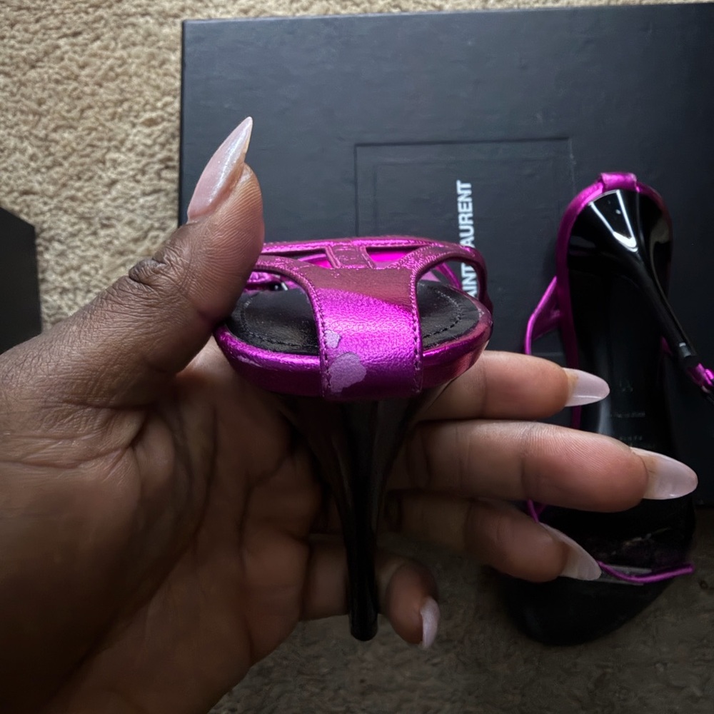 Saint Laurent Metallic Fuchsia Sandals - Picture 4 of 8